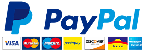 Pagamenti accettati: PayPal, Visa, MasterCard, Maestro, PostePay, Discover, Aura, American Express